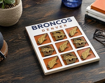 Denver Broncos Tic Tac Toe Game | Handmade Layered Wood Decor | NFL Fan Board
