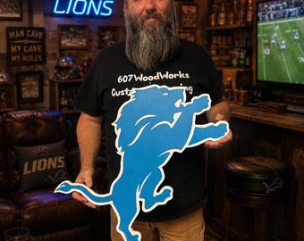 Detroit Lions Wooden Wall Art | Handcrafted Sports Team Decor by 607WoodWorks