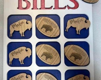 Buffalo Bills Mafia Tic Tac Toe Game: Handmade Wooden Football Decor