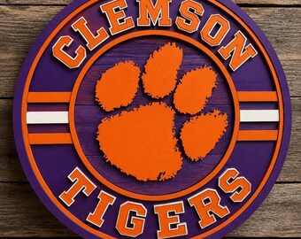 Clemson Tigers Layered Wood Sign | College Football Wall Decor