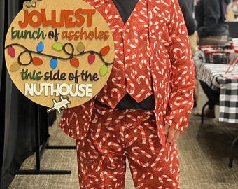 Funny Christmas Door Sign | “Jolliest Bunch of Assholes This Side of the Nuthouse” | Naughty Holiday Decor | Wood Sign | Christmas Vacation