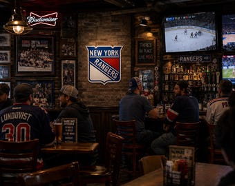 New York Rangers Wood Sign | Layered Hockey Wall Decor | Man Cave Sports Plaque