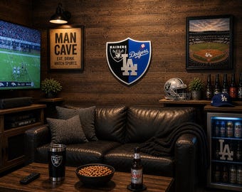 Raiders Dodgers Split Shield Sign | NFL MLB Mashup Wall Decor