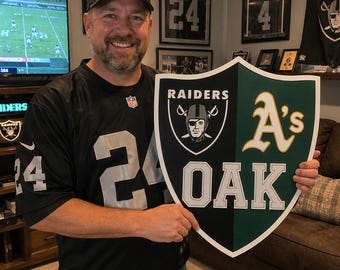 Raiders A's Split Shield Sign | Layered Wooden Oakland Sports Wall Art
