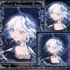 Impacto Genshin: Distintivo Furina Glance Back, Polaroid, Cartão Laser, Presente Genshin Fandom Art Charm.