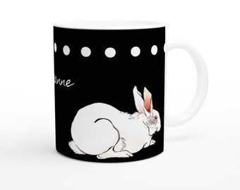 Personalized Sweet Bunny Black Dotted Mug--11oz White Ceramic Mug