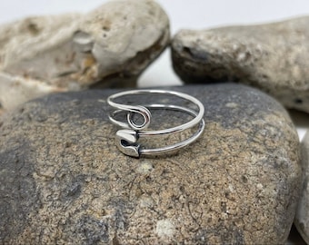 925 Sterling Silver Safety Pin Ring, Wrap Ring, handmade jewelry, Statement Ring, Unique Ring, Paperclip Ring, Open Adjustable, Bypass ring