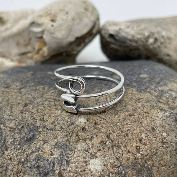 925 Sterling Silver Safety Pin Ring, Wrap Ring, handmade jewelry, Statement Ring, Unique Ring, Paperclip Ring, Open Adjustable, Bypass ring