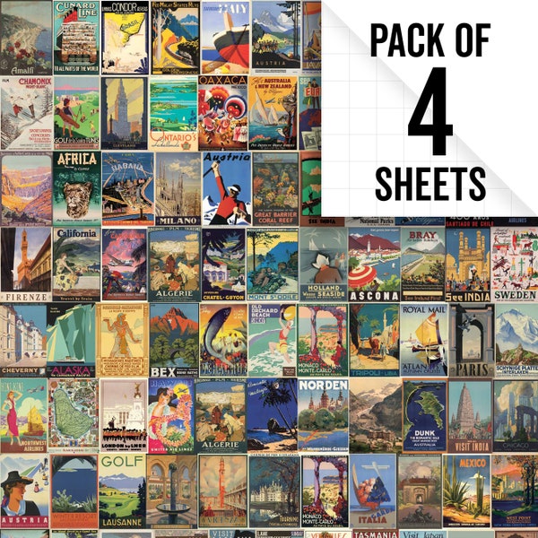 Vintage Travel Posters 20"x28" Gift Wrap Pack of 4 Sheets