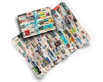 Vintage Car Ads Wrapping Paper, 4 Folded Gift Wrap Sheets (20 x 28 Inch) with Gridlines