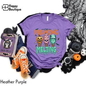 I&#39;m Freaking Melting T-Shirt, Funny Summerween Ice Cream Shirt, Halloween Heat Ghost Tee, Spooky Season Pumpkin Frankenstein Sweatshirt