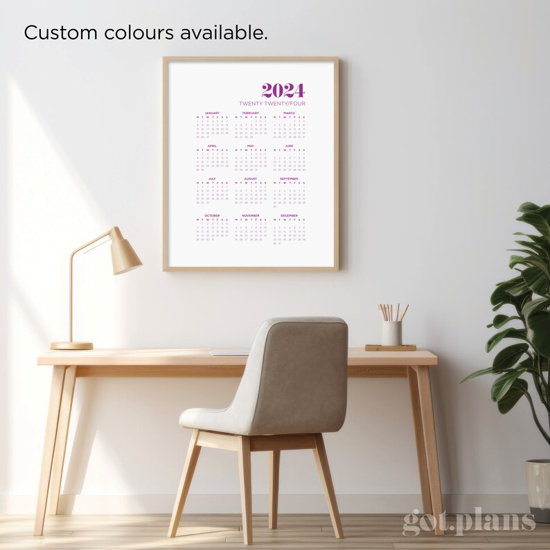 2024 Wall Calendar, Printable PDF, A2 A3 & A4 Size, 12 Month Wall