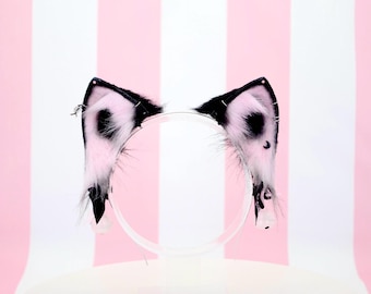 Diadema con orejas de gatito y luna rosa
