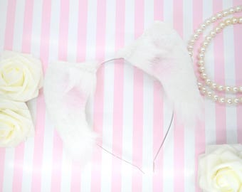 Diadema clásica con orejas de gatito blancas