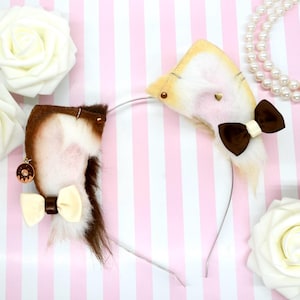 Diadema con orejas de gatito color crema chocolate