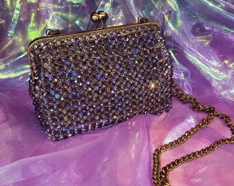 Iridescent Crystal Bead Bag - Grey/Purple