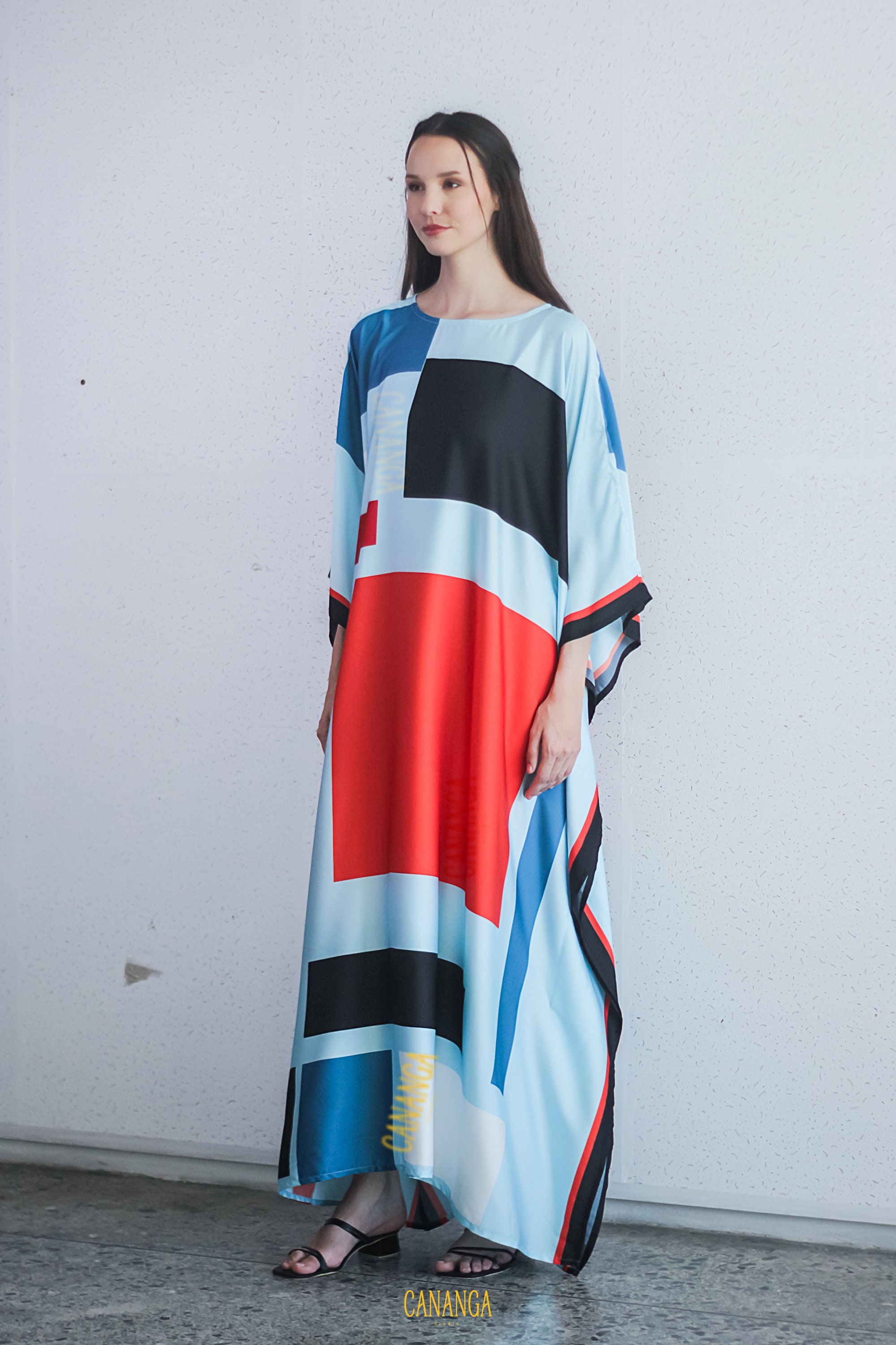 Kaftan Light Blue Print Kaftan Silk Abstract Art Elegance Caftan Cruise