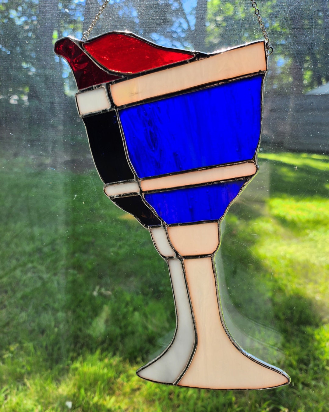Handmade Stained Glass Suncatcher Wine Glass Stained Glass Etsy