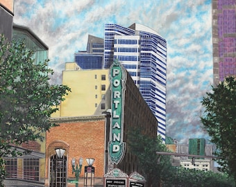 Portland sign and Arlene schnitzer concert hall.
