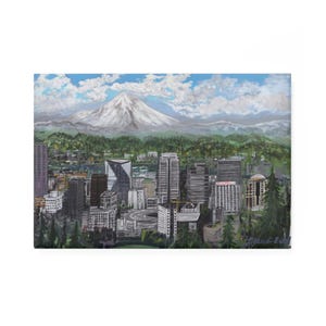 Imán de botón, silueta rectangular de la ciudad de Portland, Oregón, por Jacob Ertel