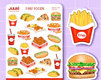 Sticker Sheet fast foods fries burger and drink for bullet journaling planner scrapbooking diary