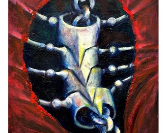 Surrealistisches Buchrücken-Ölgemälde, 30 x 30 cm, 2024