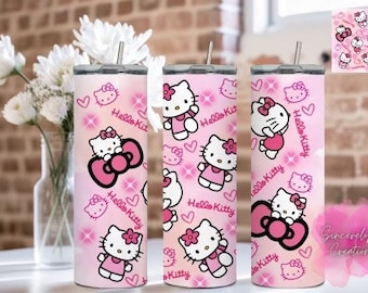 Hola K, vaso recto delgado de 20 oz. Vaso de acero inoxidable con tapa y pajita.