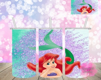 5 images- Lil Under The Sea Tumbler, 12 oz Skinny Straight Tumbler. Stainless Steel Tumbler Cup with Lid and Straw.