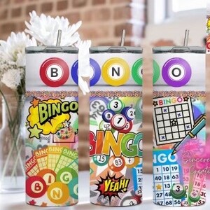 Vaso BINGO, vaso recto delgado de 20 oz. Vaso de acero inoxidable con tapa y pajita.