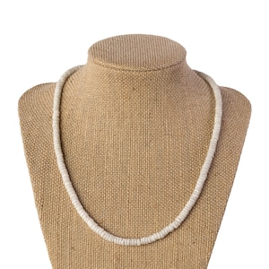 Thin White Puka Shell Necklace for Women, Teens, Kids | Dainty Ocean Shells |Round Puka Beads | Beach Jewelry | 18”
