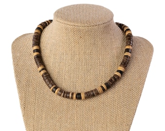 Brown Coconut Shell Necklace | Coco Beaded Necklace | Summer Swim Adventure Necklace | Brown and Tan Beads