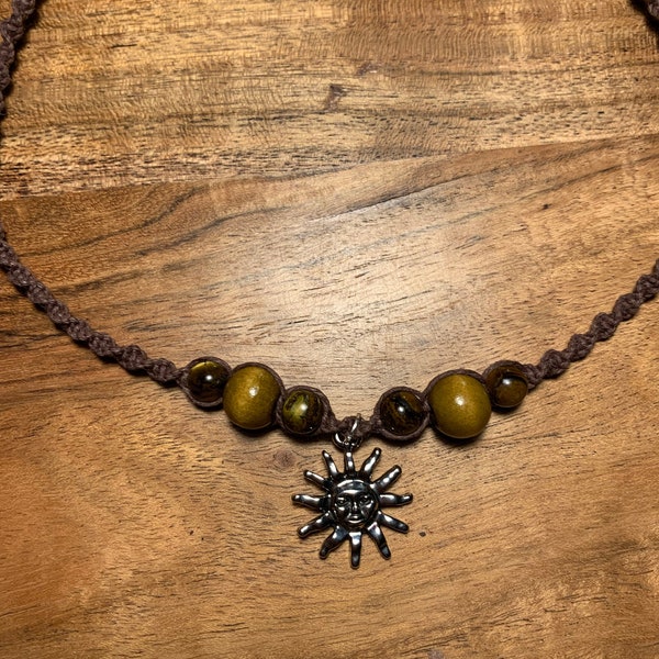 Hemp macrame sun charm beaded choker necklace | celestial sun jewelry | choker | hippie & boho jewelry |