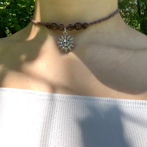 Sun charm beaded choker necklace | sun jewlery | Macrame hippie & boho jewelry