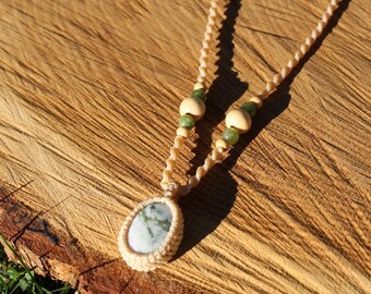 Tree Agate macrame crystal beaded necklace hippie boho jewelry