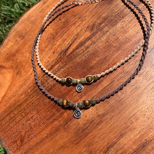 Spiral charm beaded choker earth toned necklace | Macrame jewelry | hippie & boho necklace |