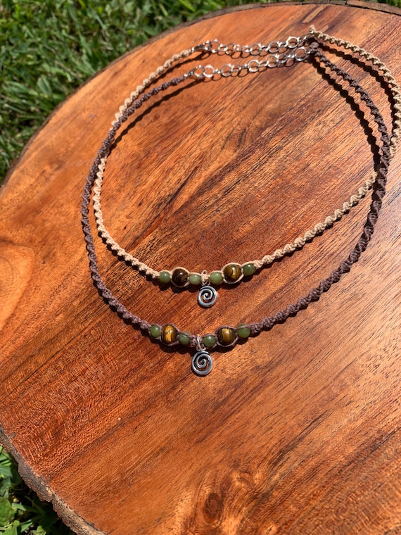 Spiral charm beaded choker earth toned necklace | Macrame jewelry | hippie & boho necklace |
