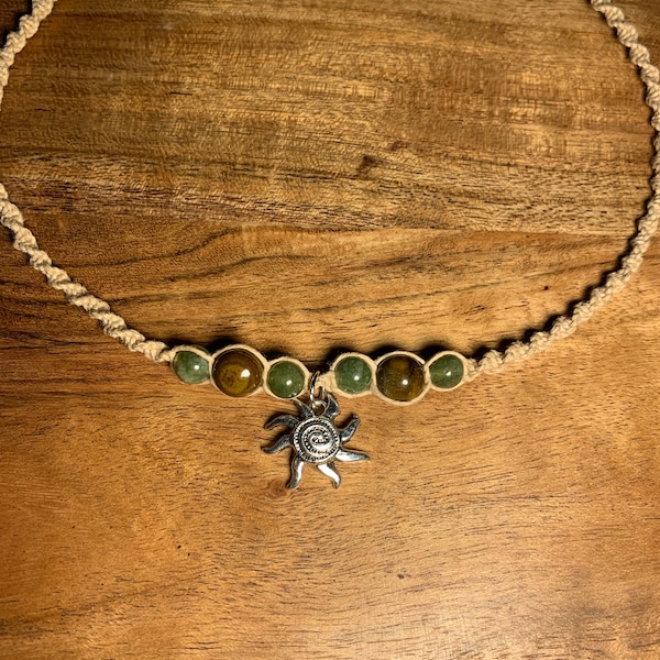 Hemp macrame beaded spiral sun choker necklace | hippie & boho style jewelry | boho choker | beach jewelry | beaded choker |