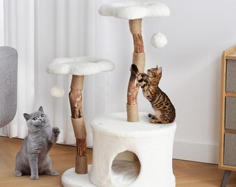 Modern Flower Cat Tree Tower Natural Wood Condo Scratching Post climbing Pole wall Furniture House