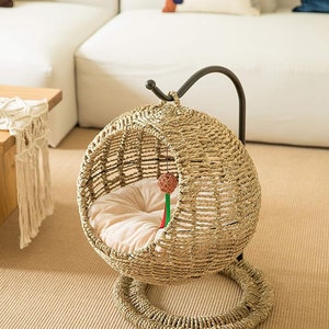 Cat Hammock Wicker Basket Bed Nest Dog Bed Rattan image 7