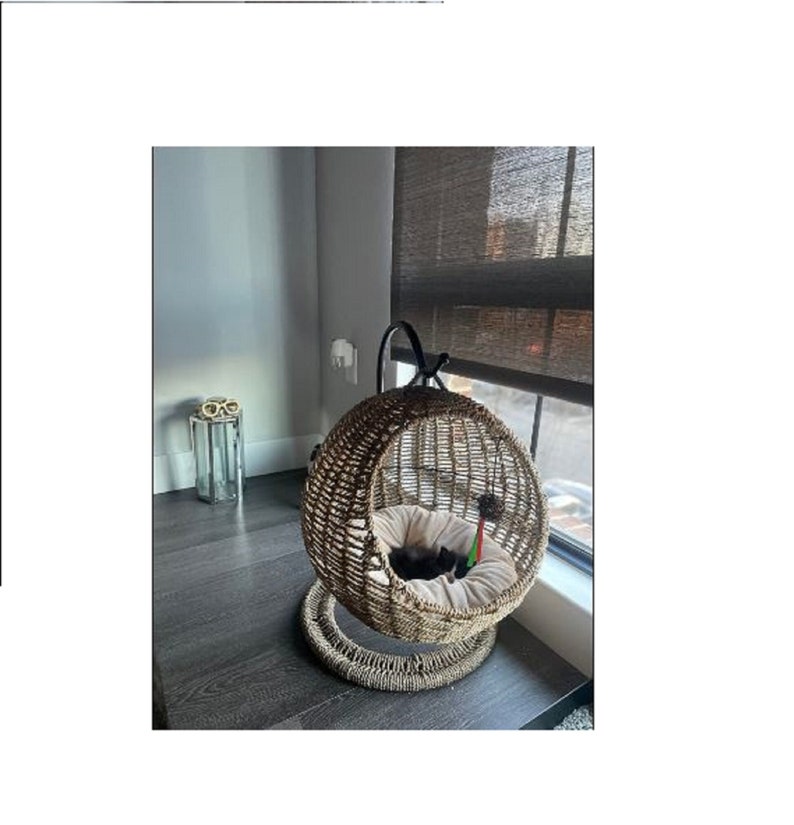 Cat Hammock Wicker Basket Bed Nest Dog Bed Rattan image 1