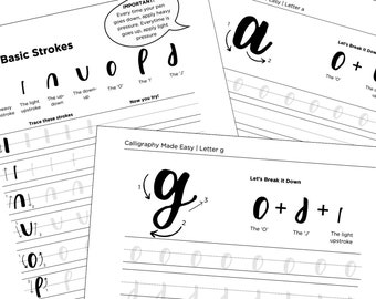 Calligraphy Worksheets Download | Every letter broken down stroke by stroke
