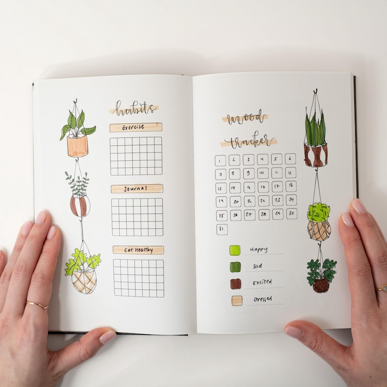Hand-Drawn A5 Bullet Journal UNDATED Planner | Unique Themes for colouring image 12