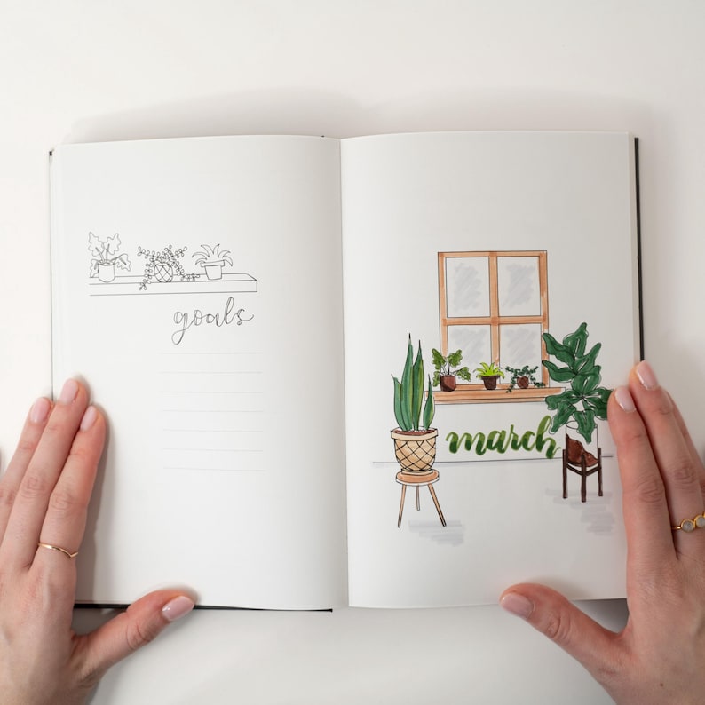 Hand-Drawn A5 Bullet Journal UNDATED Planner | Unique Themes for colouring image 11