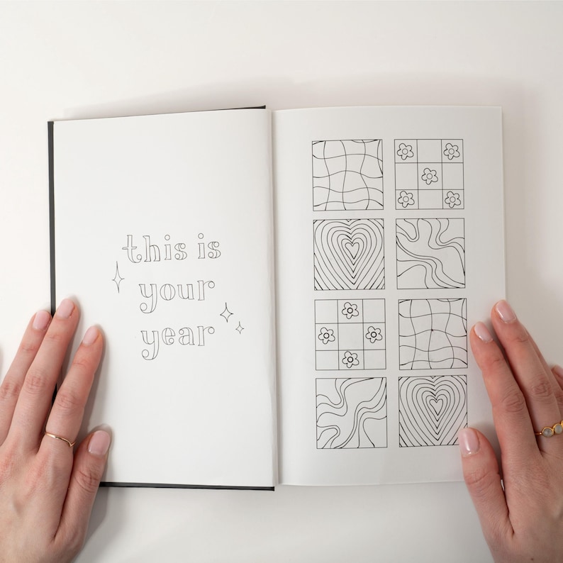 Hand-Drawn A5 Bullet Journal UNDATED Planner | Unique Themes for colouring image 2