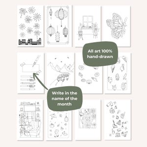 Hand-Drawn A5 Bullet Journal UNDATED Planner | Unique Themes for colouring image 7