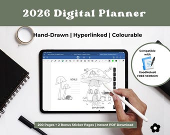 2026 Hand-drawn Digital Planner | Goodnotes FREE compatible | Unique Monthly Themes