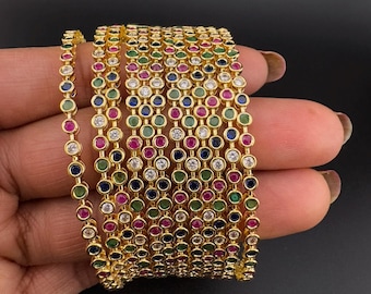 Gold and Silver Cubic Zirconia bangle is Designer inspired bangles set of 12/Indian Kada set/Wedding jewelry/Gold Bangles/Party wear Bangle
