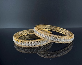 Gold and Silver Cubic Zirconia bangle is Designer inspired bangles set of 2/Indian Kada set/Wedding jewelry/Gold Bangles/Party wear Bangle
