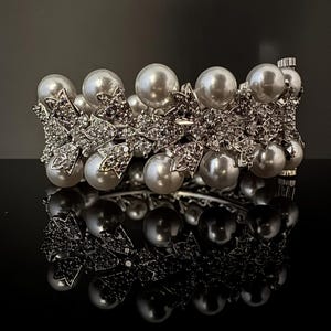 Premium Silver Color Bracelet with Pearls, Cubic Zirconia Openable is Designer inspired Bracelet bangles/Indian Kada/Wedding jewelry/Bangle