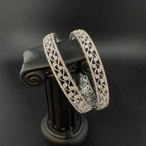 Silver Crystal and Cubic Zirconia bangle is Designer inspired bangles set of 2/Indian Kada set/Wedding jewelry/Bangles set/Party wear Bangle